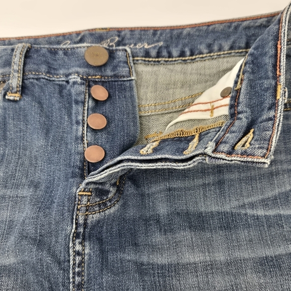 EDDIE BAUER DENIM BLUE JEANS SKIRT BUTTON FLY CREAM EMBROIDERY WOMEN   6 2010S - Picture 9 of 15